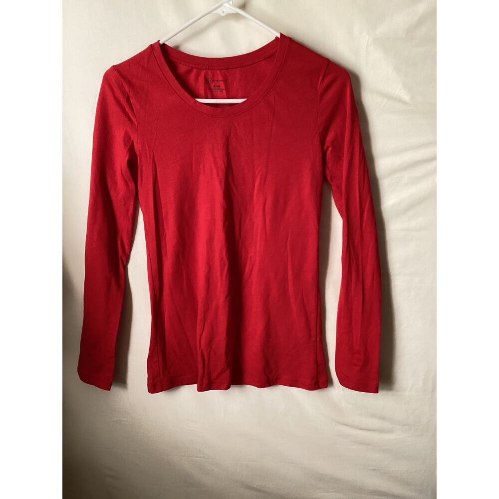 4219 No Boundaries Juniors Long Sleeve T Shirt MEDIUM (7-9) Red Scoop Neck